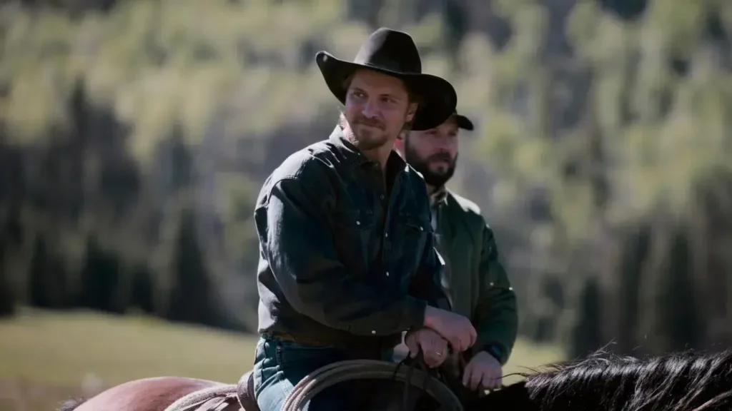 Luke Grimes playing the character Kayce Dutton on horseback